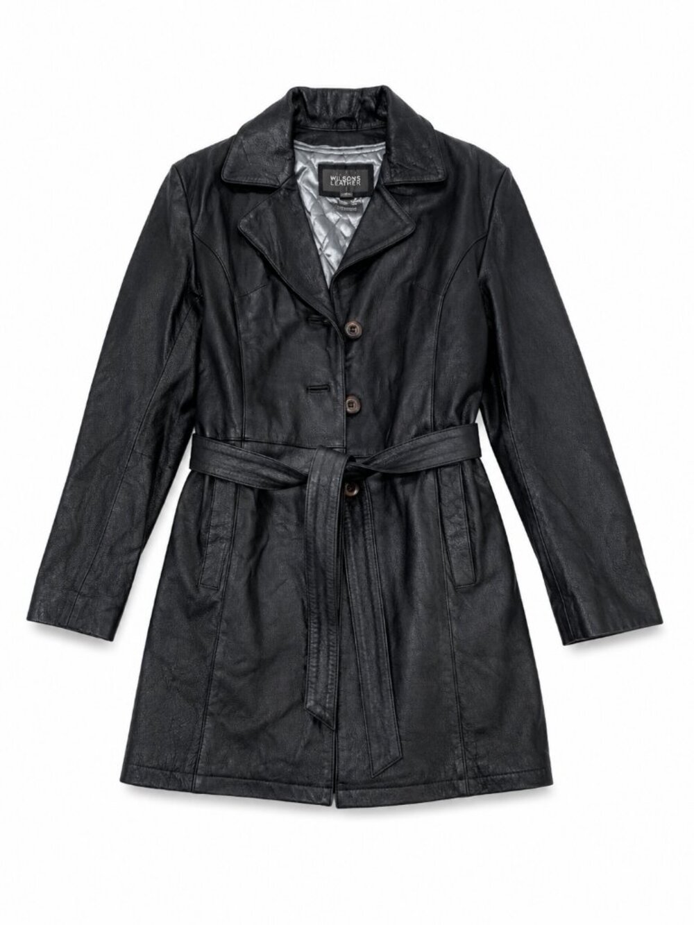 Wilsons Leather Black Belted Leather Coat Jacket Thinsulate XS